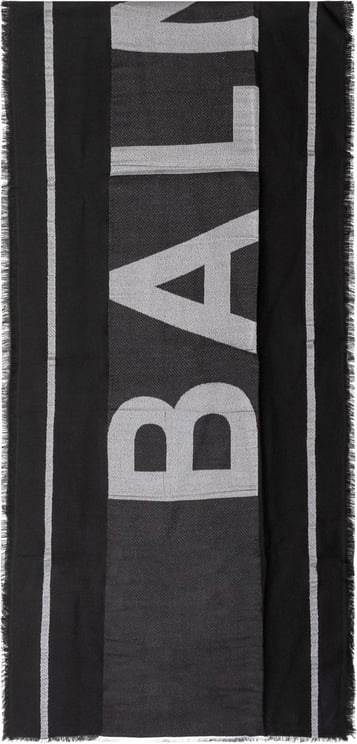 Balmain Sciarpa con Maxi Scritta e Bordi Sfrangiati