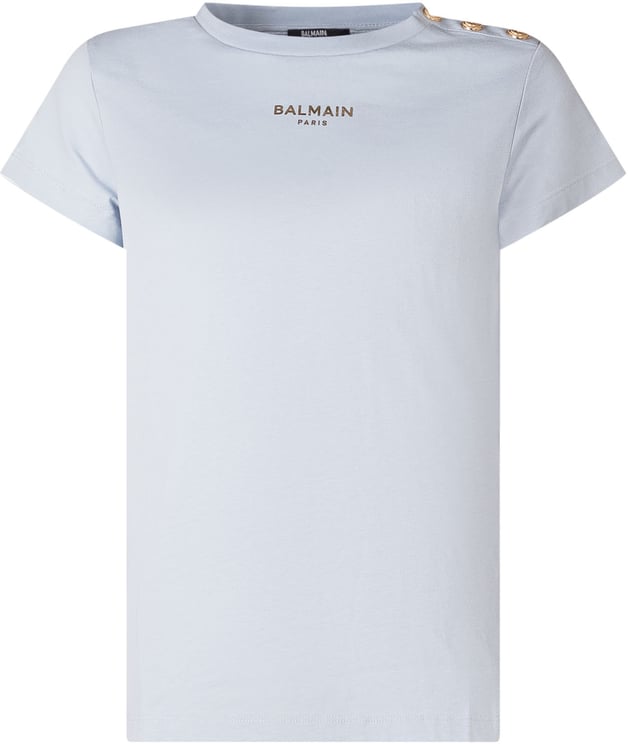 Balmain T-shirt con Logo e Bottoni Spalla