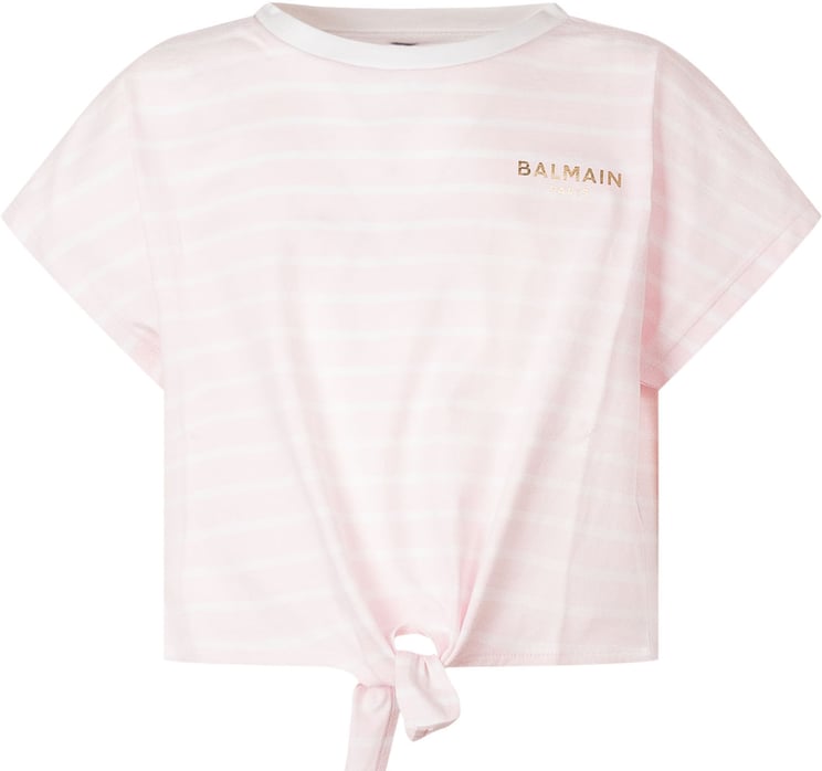 Balmain T-shirt Cropped con Nodo Frontale