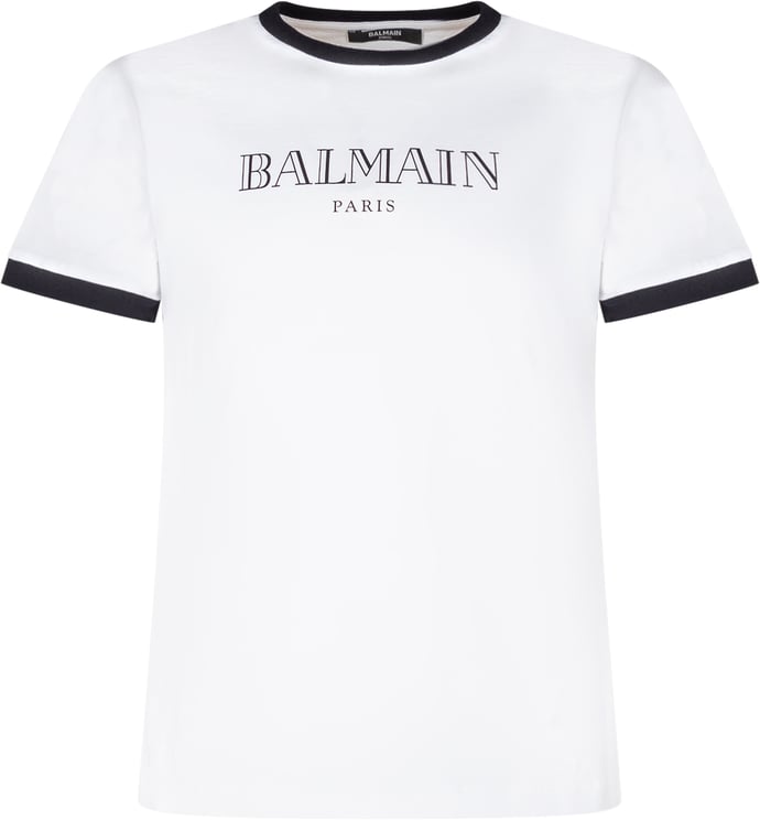 Balmain T-shirt con Logo Frontale e Profili a Contrasto