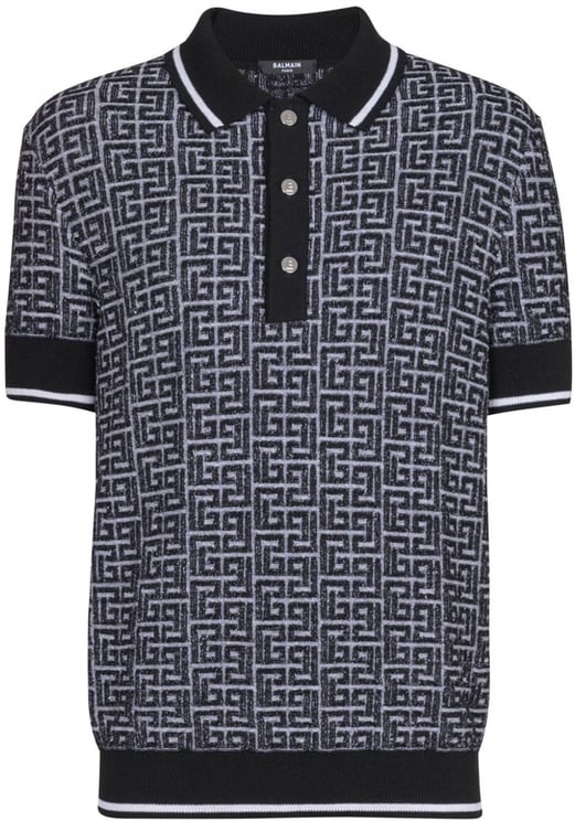 Balmain Patterned Jacquard Short-Sleeve Polo Shirt in Merino Wool Blend