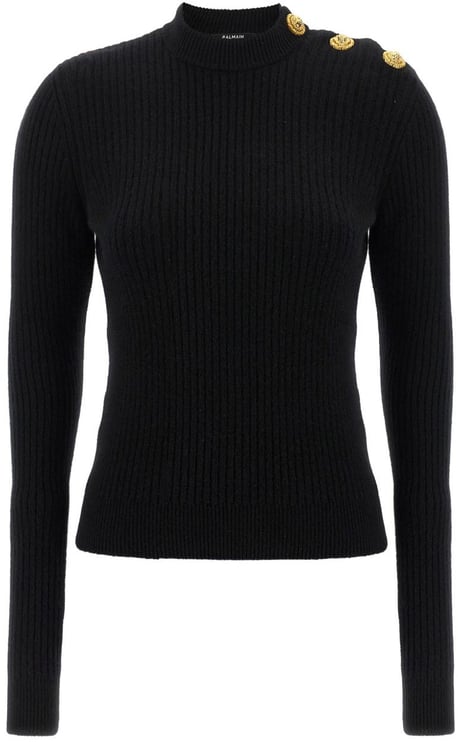Balmain Ribbed-Knit Sweater with Lion-Head Button Detailing
