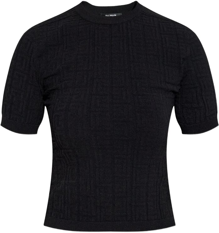 Balmain Black Classic Ss Cropped Fitted Top