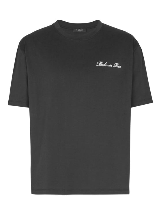 Balmain Black Loose Ss Script Logo T-Shirt