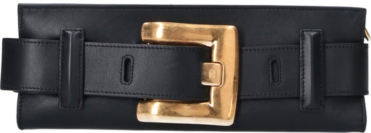 Balmain Black Anthem Calf Leather Chain Clutch