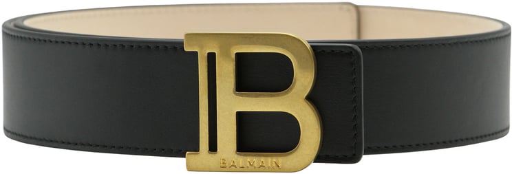 Balmain Elegant black leather belt with gold buckle
