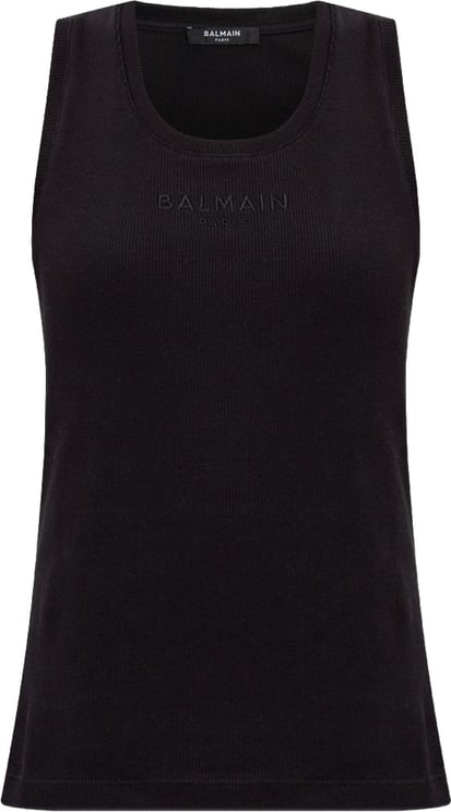 Balmain Sleeveless Black Top with Round Neckline