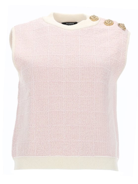 Balmain Sleeveless Jewel Button Knit Tank Top
