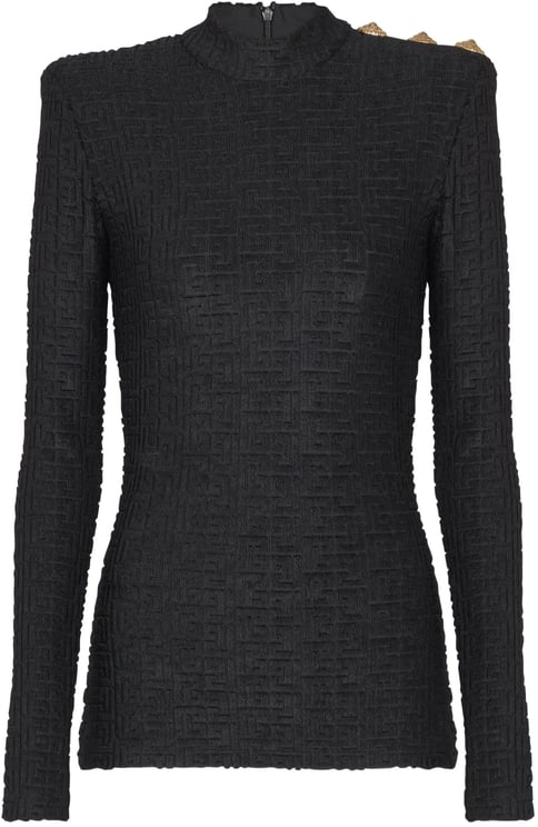 Balmain Fitted Long-Sleeved Textured Pattern Top