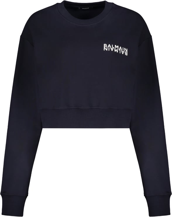 Balmain Dark blue crop sweatshirt with logo