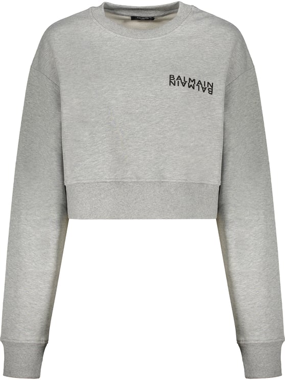 Balmain Modern gray crop hoodie and comfortable