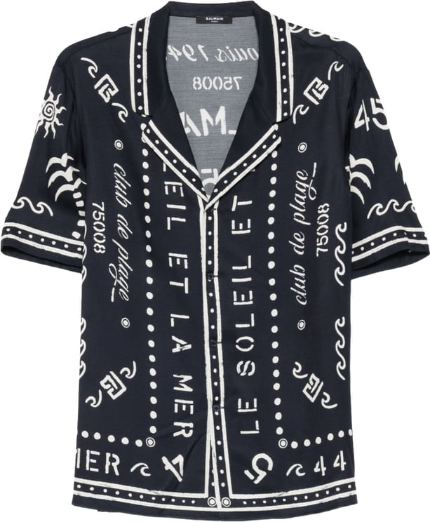 Balmain Graphic Print Short-Sleeve Camp Collar Shirt