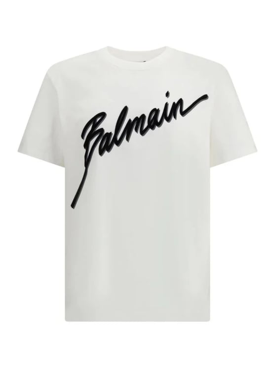 Balmain White Minimalist Script Logo T-Shirt