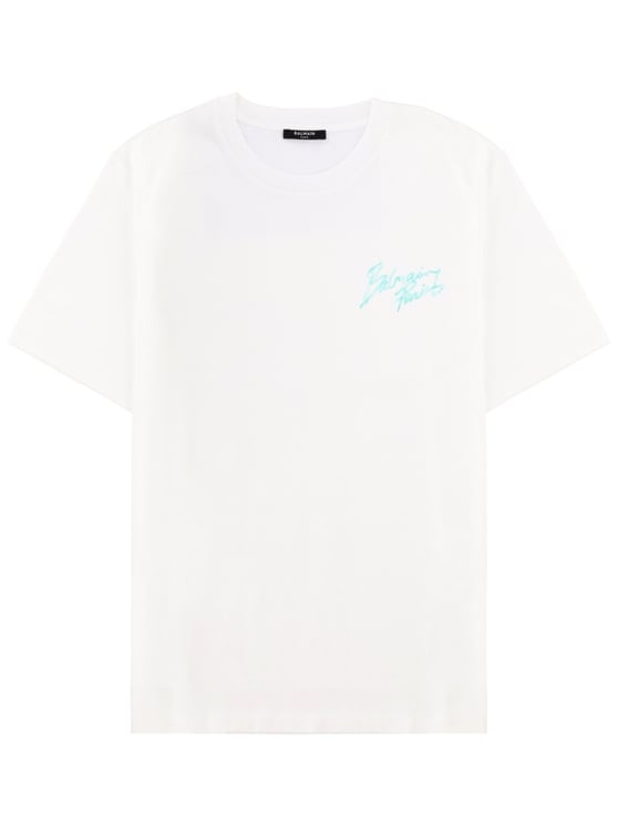 Balmain Light Blue Chest Logo T-Shirt
