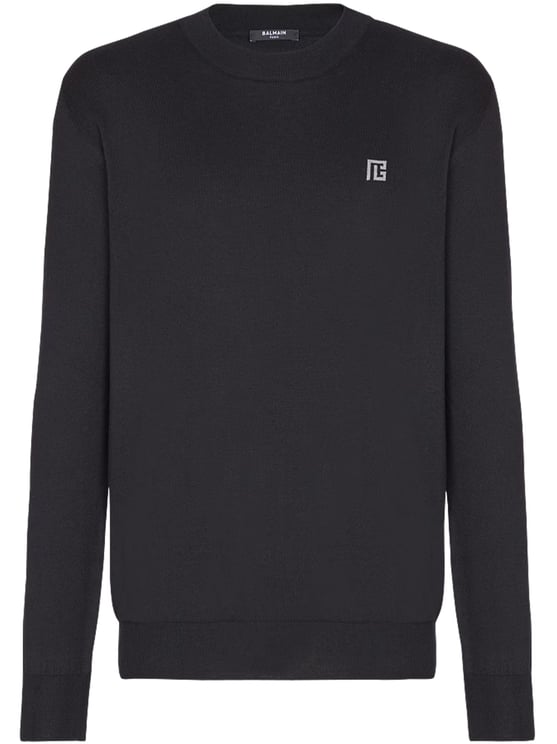 Balmain Black Classic Crew Neck Cotton Sweater