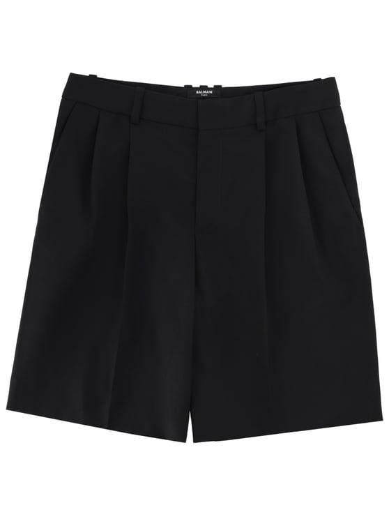 Balmain Neutrals Front Pleats Virgin Wool Shorts