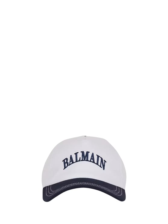 Balmain White Cotton Contrast Brim Hat