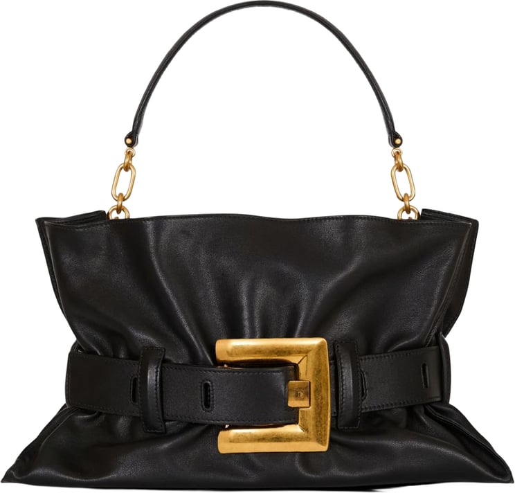Balmain Black Minimalist Structured Leather Handbag