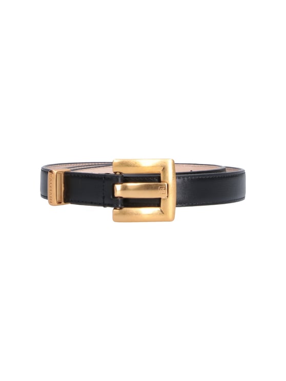 Balmain Black Anthem Calf Leather Gold Buckle Belt