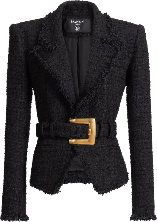 Balmain Tailored Black Tweed Jacket with Notched Lapel