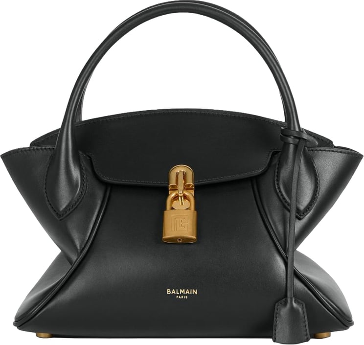 Balmain Star-Shaped Black Leather Handbag with Gold Accents