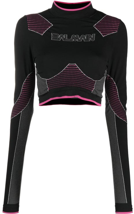 Balmain Black Seamless Jersey Cropped Polyamide Top