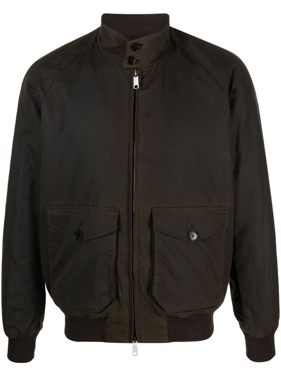 Baracuta Brown Waxed Jacket With High Collar And Glossy Finish