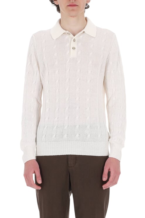 Barba White Cable-Knit Linen-Cotton Polo Shirt