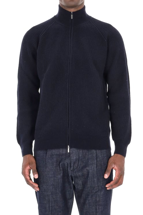 Barba Ribbed Full Zip Virgin Wool Sweater