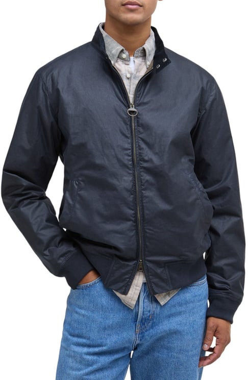 Barbour Blouson court Royston wax Navy col velours cognac Barbour Homme MWX1350 NY51