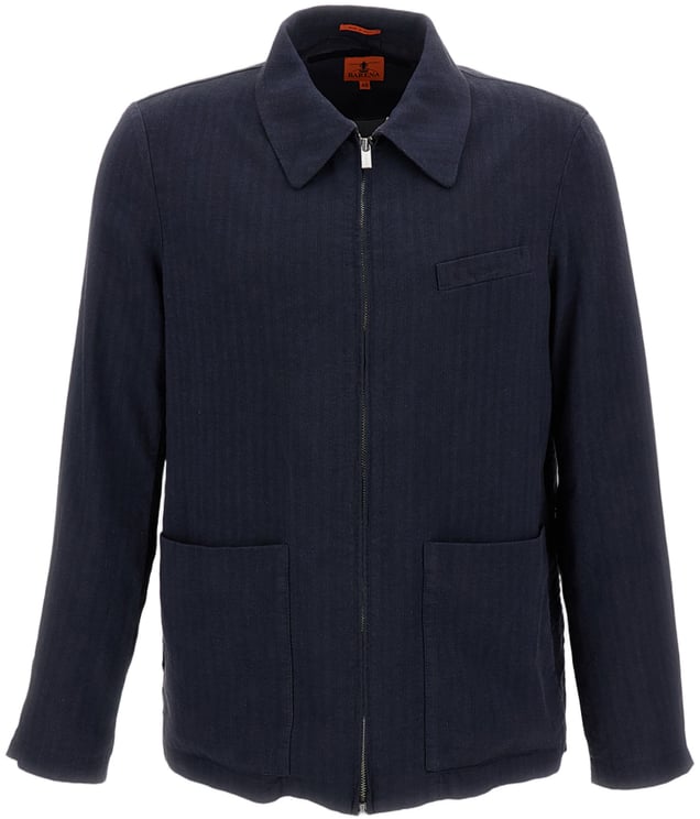 Barena Linen Blend Zip-Up Overshirt with Patch Pockets