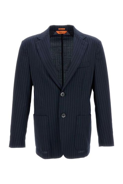 Barena Pinstripe Wool Blend Single-Breasted Jacket with Patch Pockets