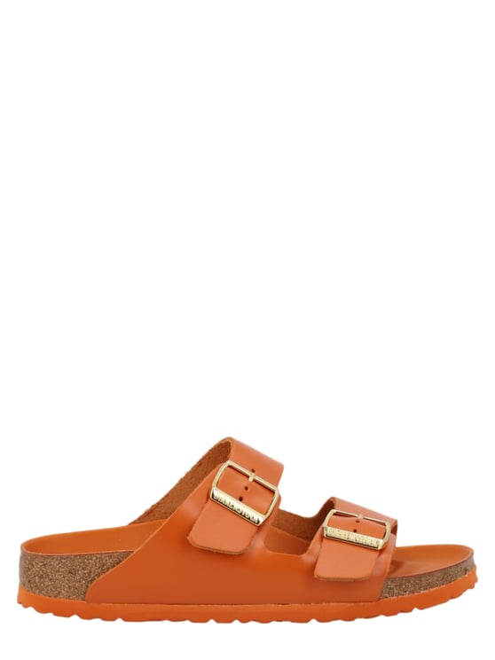Birkenstock Two-Strap Orange Sandals with Adjustable Gold-Tone Buckles