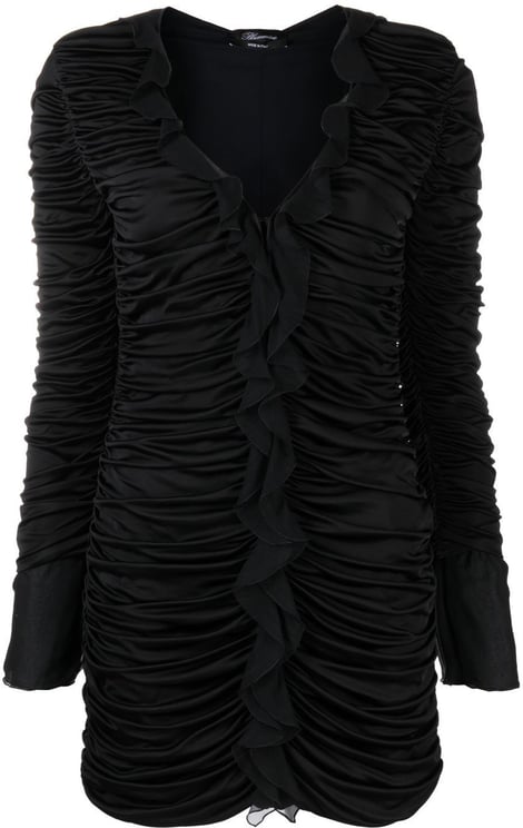 Blumarine Plisse Jersey V-Neck Asymmetrical Dress