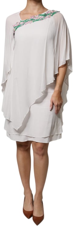 Blumarine Blumarine White Floral Embroidery Viscose Chiffon Shift Dress