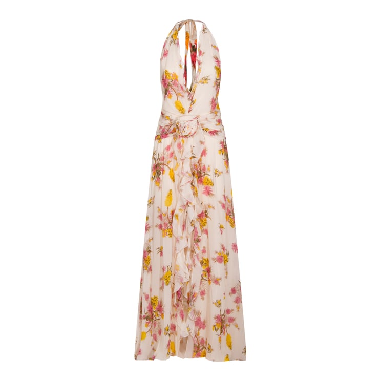 Blumarine Multicolor Draped Maxi Dress with Open Back