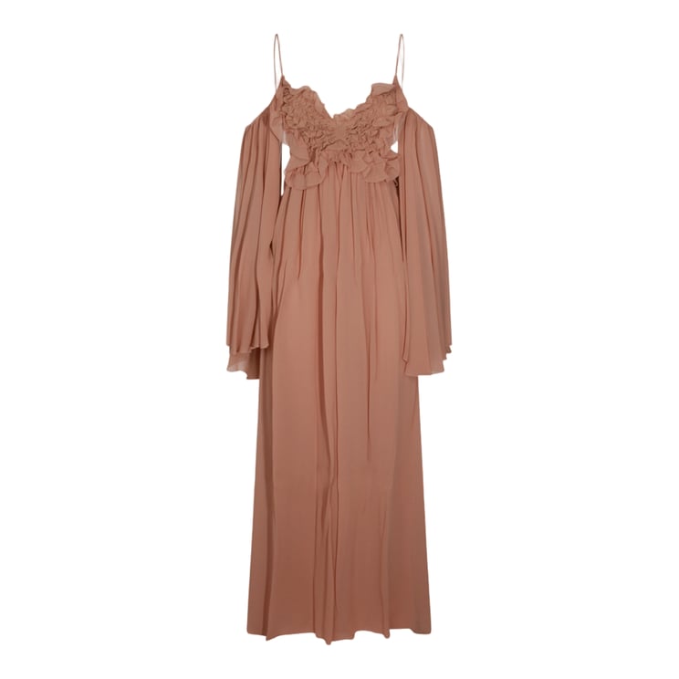 Blumarine Floor-Length Blumarine Dress With Ruffled Bodice And Off-The-Shoulder Sleeves