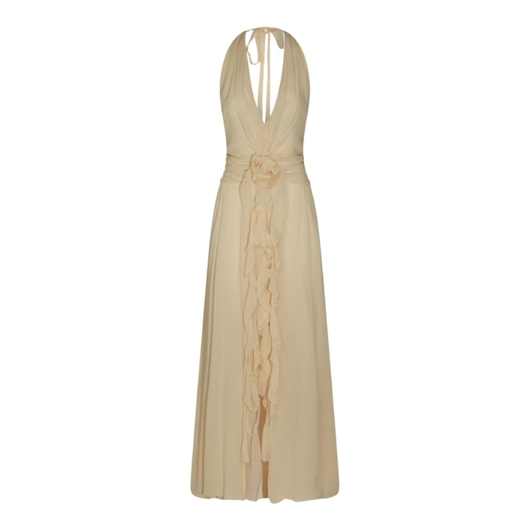 Blumarine Floor-Length Dress With Halter Neck And Floral Detail