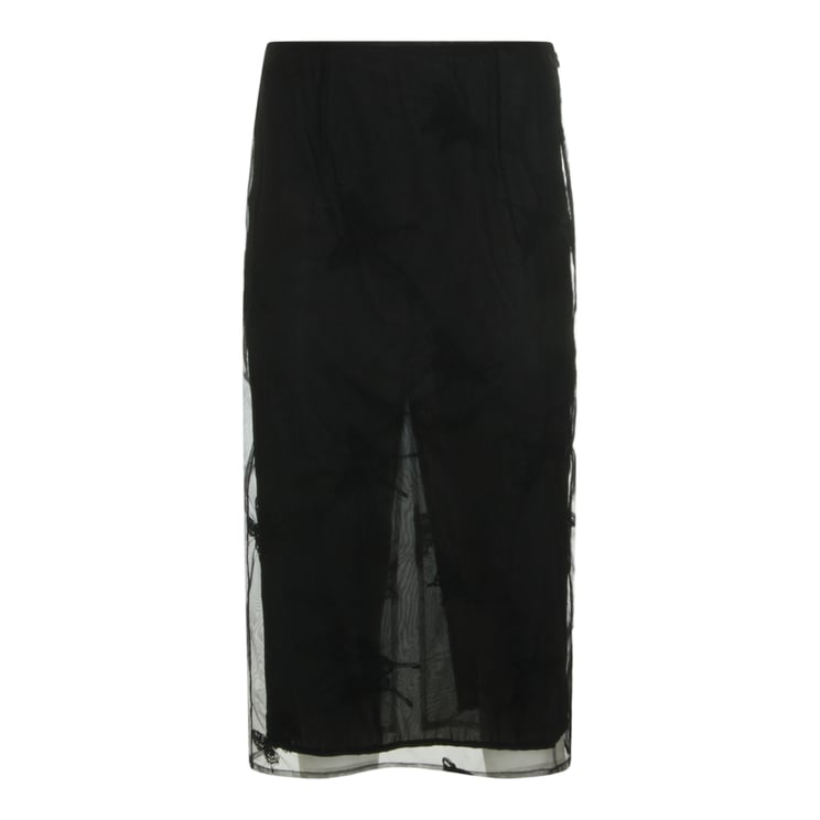 Blumarine Midi Skirt with Sheer Overlay and Floral Embroidery