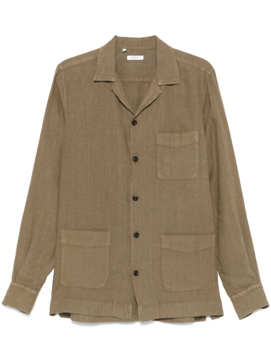 Boglioli Relaxed Fit Brown Linen Shirt