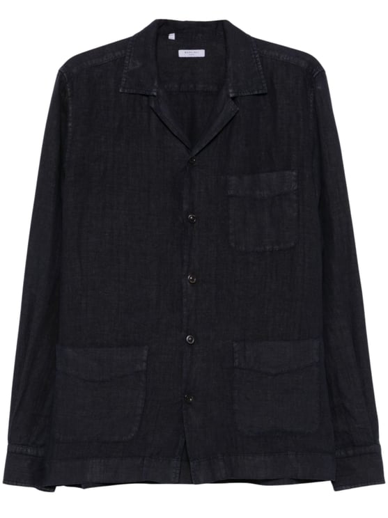 Boglioli Relaxed Fit Black Camp Collar Shirt