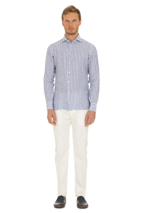 Borriello Napoli Pure Linen Striped Tailored Shirt