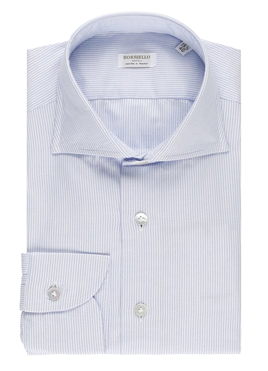 Borriello Napoli Light Blue Striped Cotton Shirt
