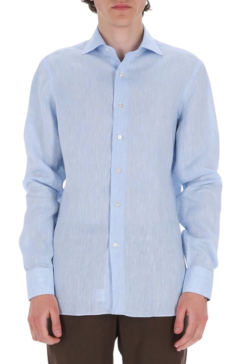 Borriello Napoli Light Blue Pure Linen Casual Shirt