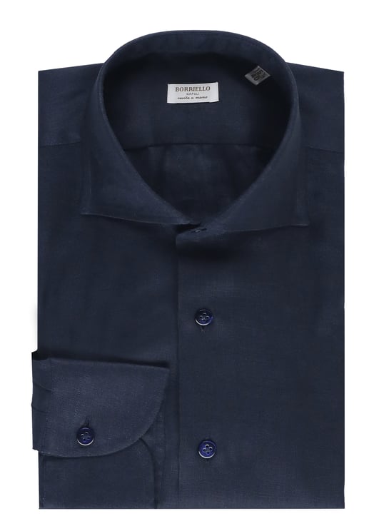 Borriello Napoli Navy Blue Linen Casual Shirt