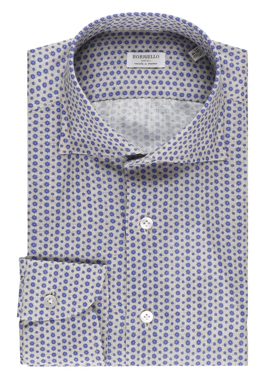 Borriello Napoli Beige Floral Print Linen Shirt