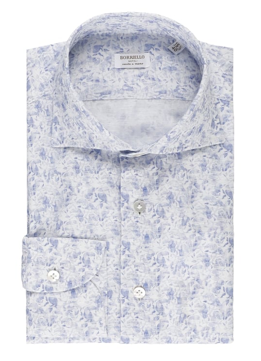 Borriello Napoli Blue Floral Print Linen Shirt