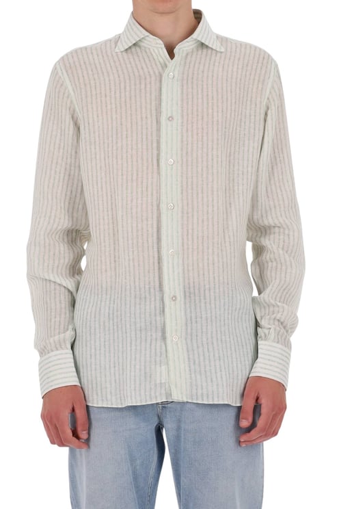 Borriello Napoli White Green Striped Linen Shirt