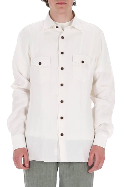 Borriello Napoli White Nigel Pure Linen Overshirt Jacket