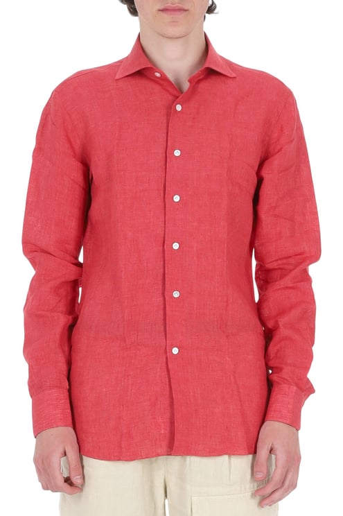 Borriello Napoli Red Pure Linen Casual Shirt